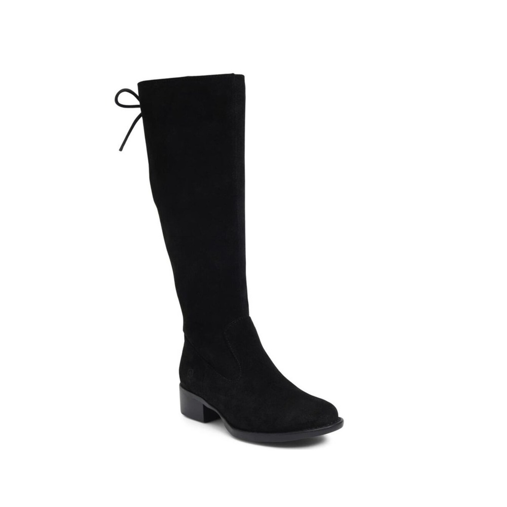 Born Cotto Tall Black Suede Leather Boots Women 9 Wide Calf Lace Back Zipper